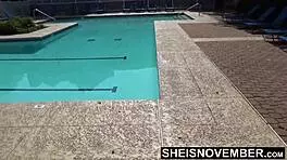 Getting Naked After H Out in the Swimming Pool Ebony Babe Msnovember Undressing from Swim Suit in Her Bathroom Close Up of Her Petite 18+ Ebonyass on Sheisnovember