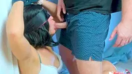 beautiful brunette teen gets her face fucked hard with a monster cock down her throat