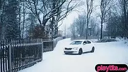 Wow! Romantic blowjob and fucking my new wife in the snowy hideout!