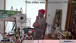 His new model is a beautiful ebony teen so its time to give her a taste from that painter cock