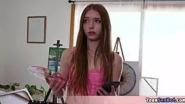 His new model is a beautiful ebony teen so its time to give her a taste from that painter cock