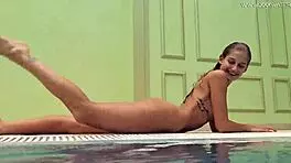 poolside, tiffany tatum fingers her tight hairy pussy