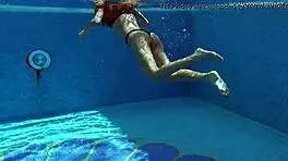 poolside, tiffany tatum fingers her tight hairy pussy