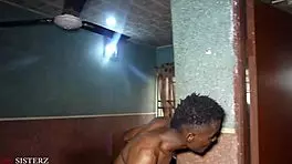 The old comedy man went and fucked his wife in the bathroom while her husband is in bed in the same room.