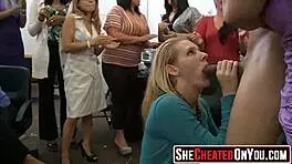 Cheating cougars suck off stripper at wild CFNM party night