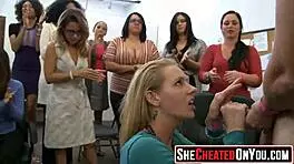 Cheating cougars suck off stripper at wild CFNM party night