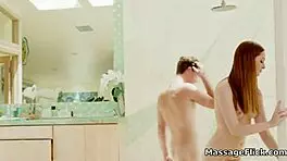 Oily Fuck Session with Teen Redhead Masseuse. She Gags on Deepthroat in Shower Play!