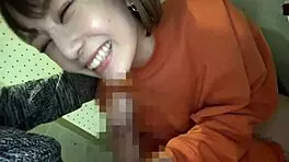 Young Asian babe masturbates in toilet, gets intense blowjob and creampie sex.