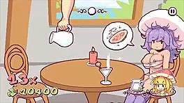 huge futanari cock stretches the chef's ass in this hentai game episode, with blowjob and big tits action.