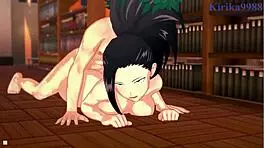 momo yaoyorozu and nejire hado and izuku midoriya have intense sex in my hero academia hentai