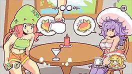 huge futanari cock stretches the chef's ass in this hentai game episode, with blowjob and big tits action.