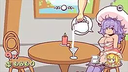 huge futanari cock stretches the chef's ass in this hentai game episode, with blowjob and big tits action.