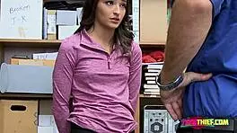 emily gets caught stealing and sucks officer's cock in office