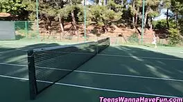 teen lesbians dive into muff at party threesome with fingering 😍