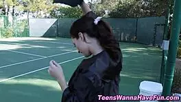 teen lesbians dive into muff at party threesome with fingering 😍