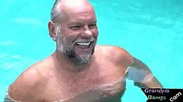 European teen pounded by grandpa on bed!