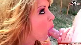 Blonde teen fucks outdoor on terrace