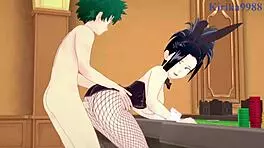 Mina Ashido And Momo Yaoyorozu Fuck Izuku Midoriya In Bunny Girl Outfits