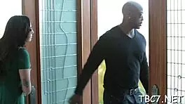 A lusty teen enjoys a huge black cock casually