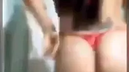 Peruvian cousin dances twerking in red outfit on webcam