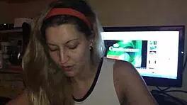 She really knows how to handle a big surprise in lingerie.