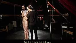 obsessive spanking and bondage for big tits slave with cum in mouth