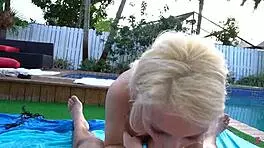 Petite blonde April Love with perfect tits gets fucked hard by the pool!