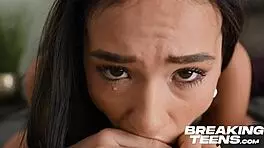 Little cute teen just turned 18, riding and licking