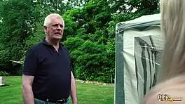 2 petite 18+ teens fuck grandpa with deepthroat. they suck cock and get licked.