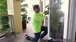 Petite teen's pussy intensely plowed by monster cock