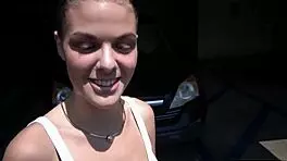 The girl next door gived me a sloppy blowjob, deepthroating my big cock while drunk