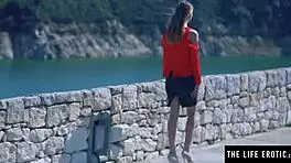 sexy blonde masturbates to squirting orgasm in sunshine