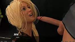 Blonde virgin deepthroats huge monster cock in space game