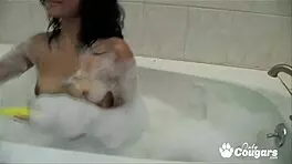 Andrea Kelly's First Time Playing with Hairy Pussy in Bubble Bath