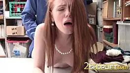 ella, the redhead teen, asks if the officer is drilling her cunt in doggystyle?