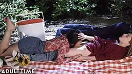 These teen lesbians Kendra and Kristen are at the picnic, licking each other's pussies passionately.