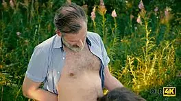 Wow, Enticing Girl With Glasses Blows Old Geezer's Mind And GETS BANGED Outdoors!