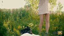 Wow, Enticing Girl With Glasses Blows Old Geezer's Mind And GETS BANGED Outdoors!