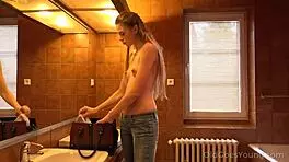 Old man meets young babe on the couch