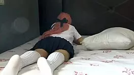 Ella Resists But Gets Convinced for Homemade Sex with Old Man in Stockings and Uniform