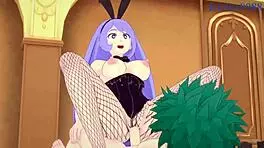 Man, Nejire Hado, Tsuyu Asui, Izuku Midoriya in bunny girl banging!