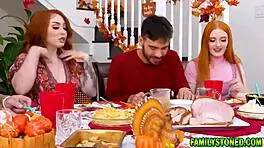 Redheads Arietta and Cherry Invite Their Friend Nate to Their House for Thanksgiving Dinner