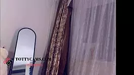 Brunette teen wife shows big tits on webcam