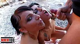 Crazy Threesome With 2 Hot Cute Brunettes At The Beach Blowjob Outdoor Cumshot Pussy Sexy Petite Sex Orgasm Spanish