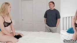 Roommates role playing turns to deep anal hammering with buttplug and lingerie