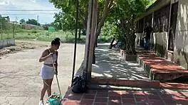 Neighbor invites bored girl to fuck outside