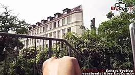 I picked up a cute German teen for outdoor POV sex on the street