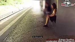 I picked up a cute German teen for outdoor POV sex on the street