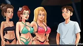 summertime saga - kinky girlfriend shares her boyfriend's big dick with bff on beach