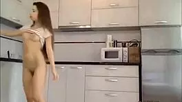 barely legal girl masturbates with toys in kitchen, wanna join?